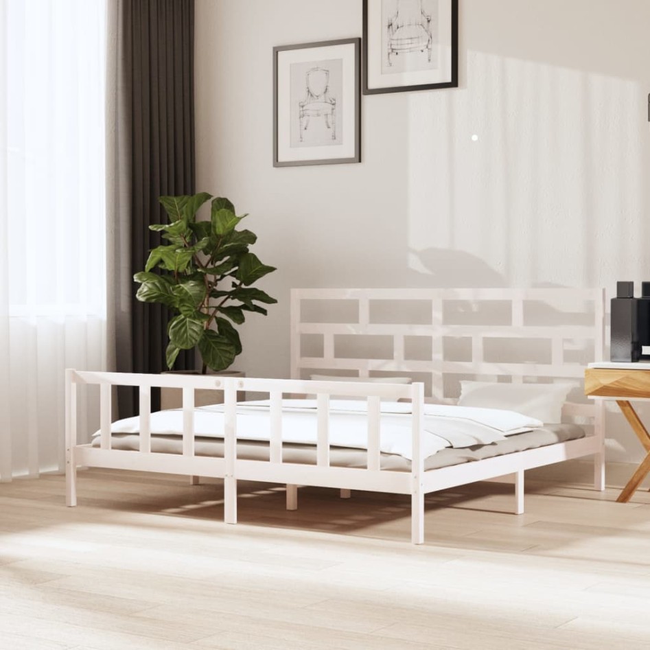 Estructura de cama madera maciza blanco Super King 180x200