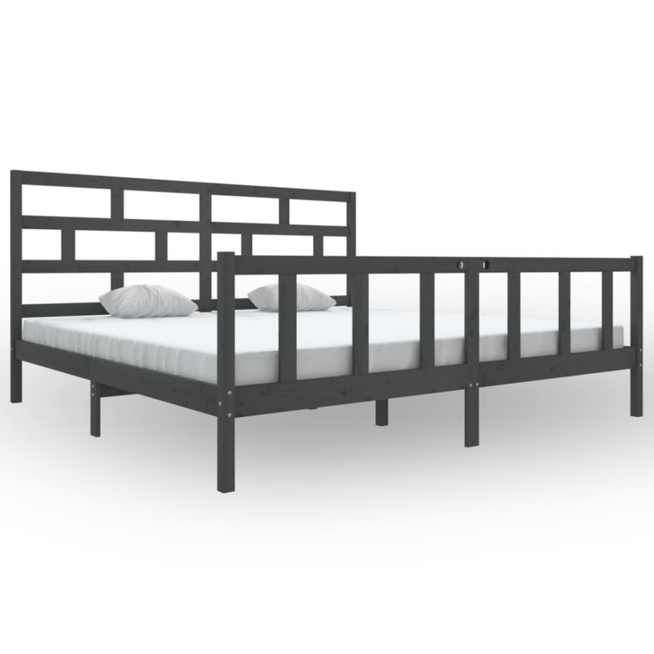 Estructura de cama de madera maciza de pino gris 200x200