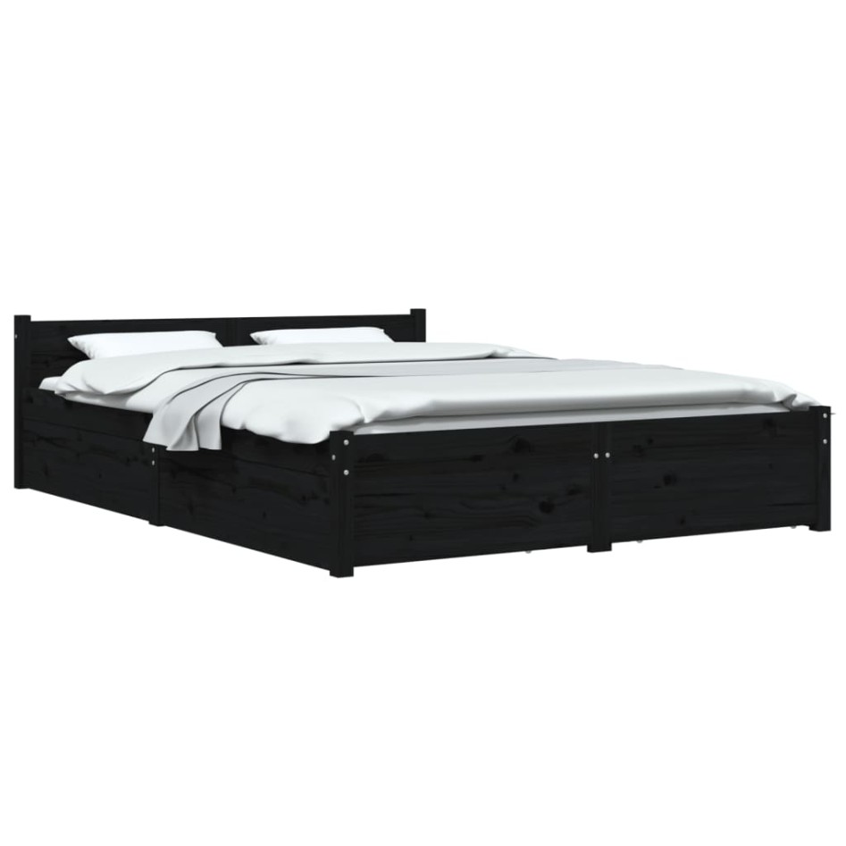 Estructura de cama con cajones doble negro 135x190