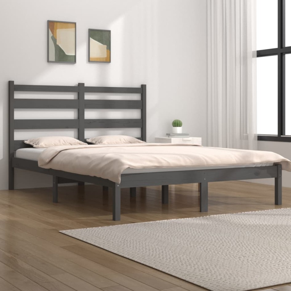 Estructura de cama de madera maciza de pino gris 200x200