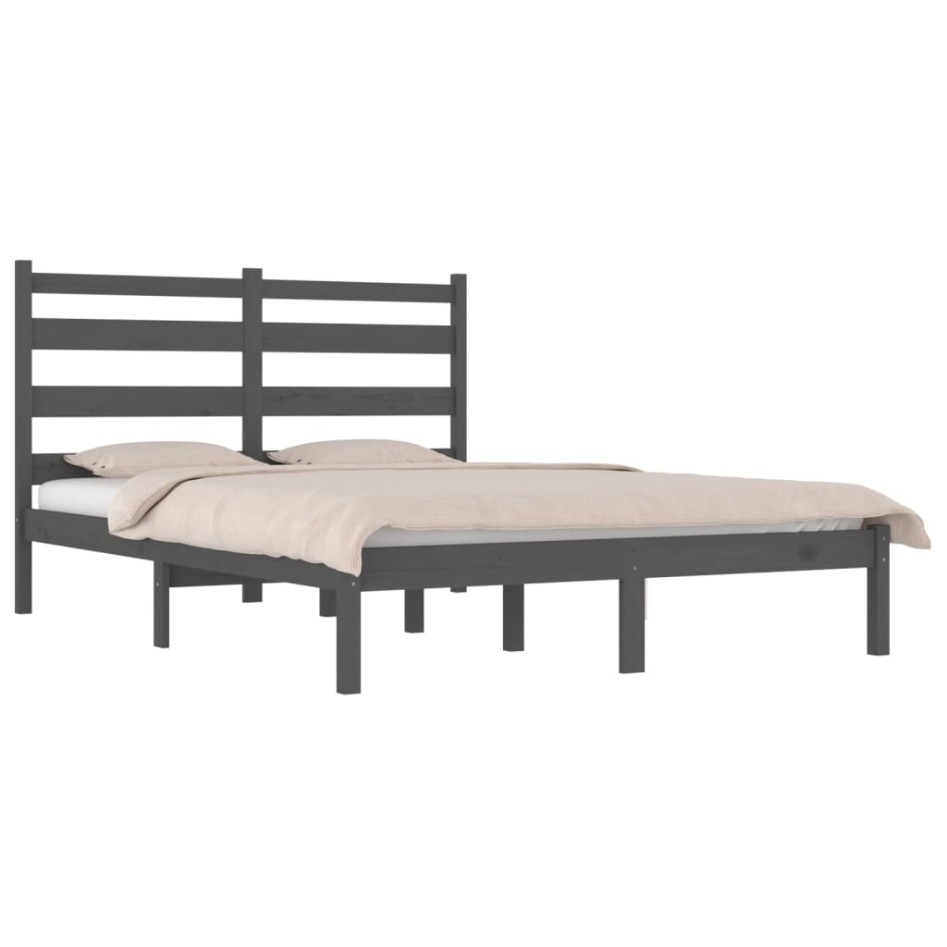 Estructura de cama de madera maciza de pino gris 200x200