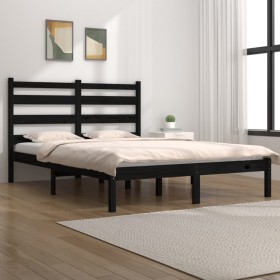 Estructura de cama de madera maciza de pino negra 200x200