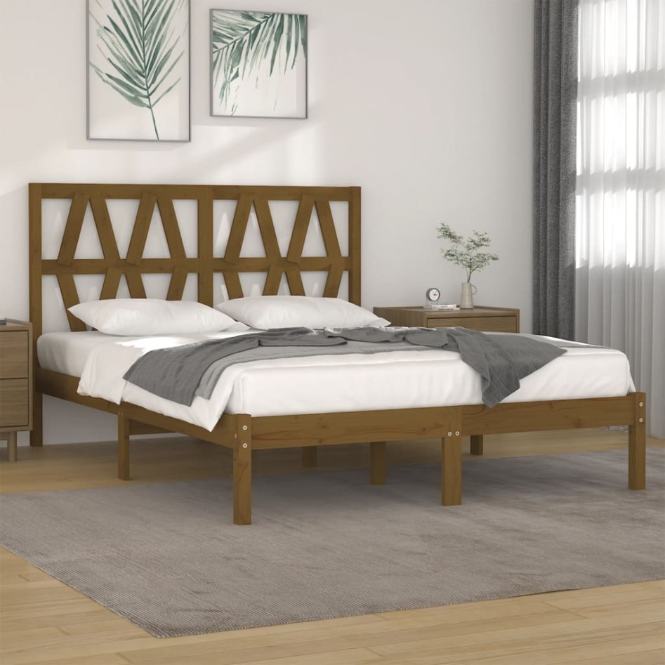 Estructura de cama madera maciza de pino marrón miel 200x200