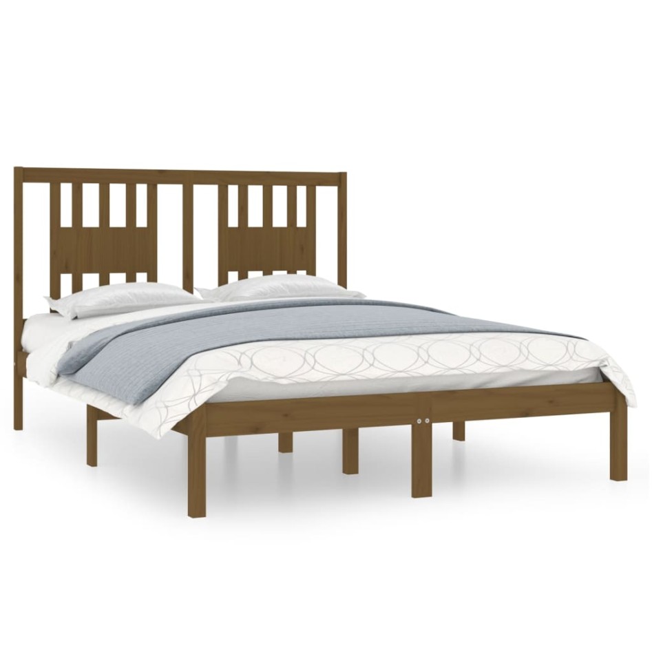 Estructura de cama madera maciza de pino marrón miel 120x200