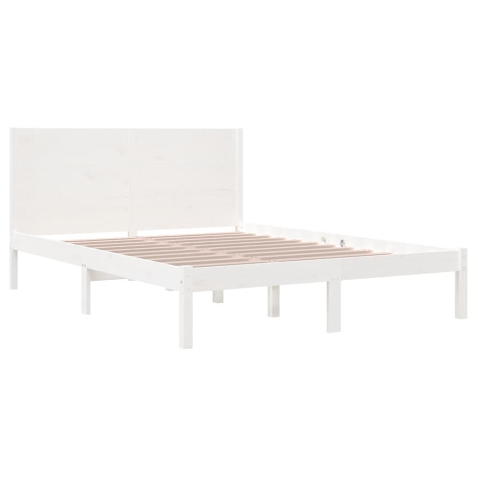 Estructura de cama doble pequeña madera maciza blanca