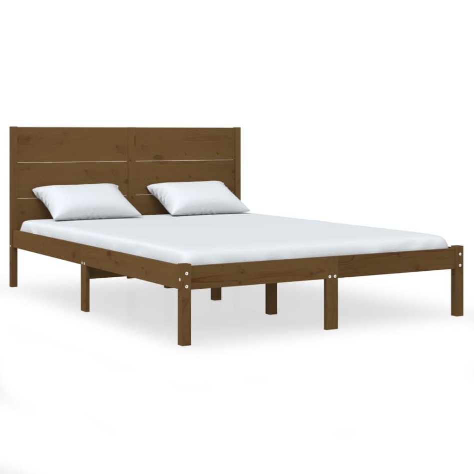 Estructura de cama madera maciza de pino marrón miel 120x200