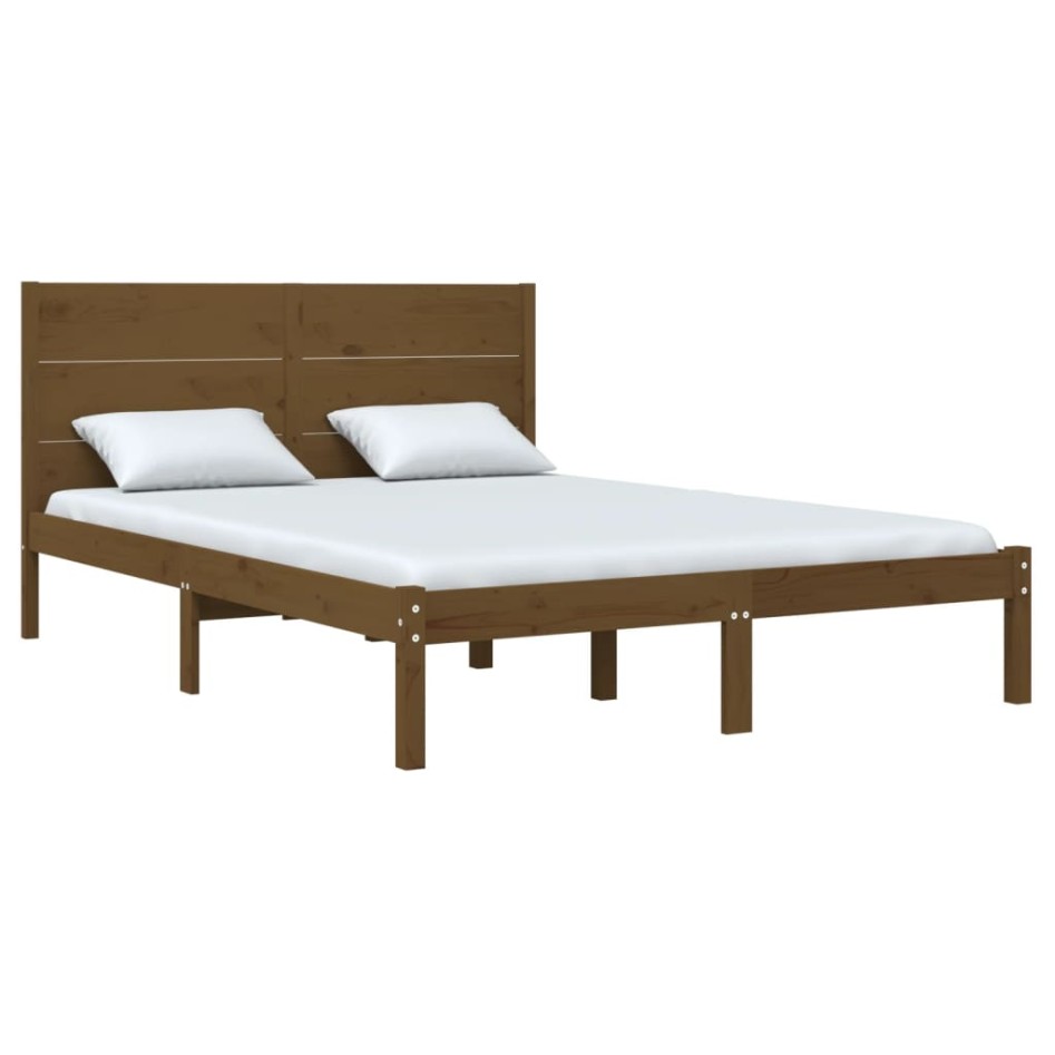Estructura de cama madera maciza de pino marrón miel 120x200