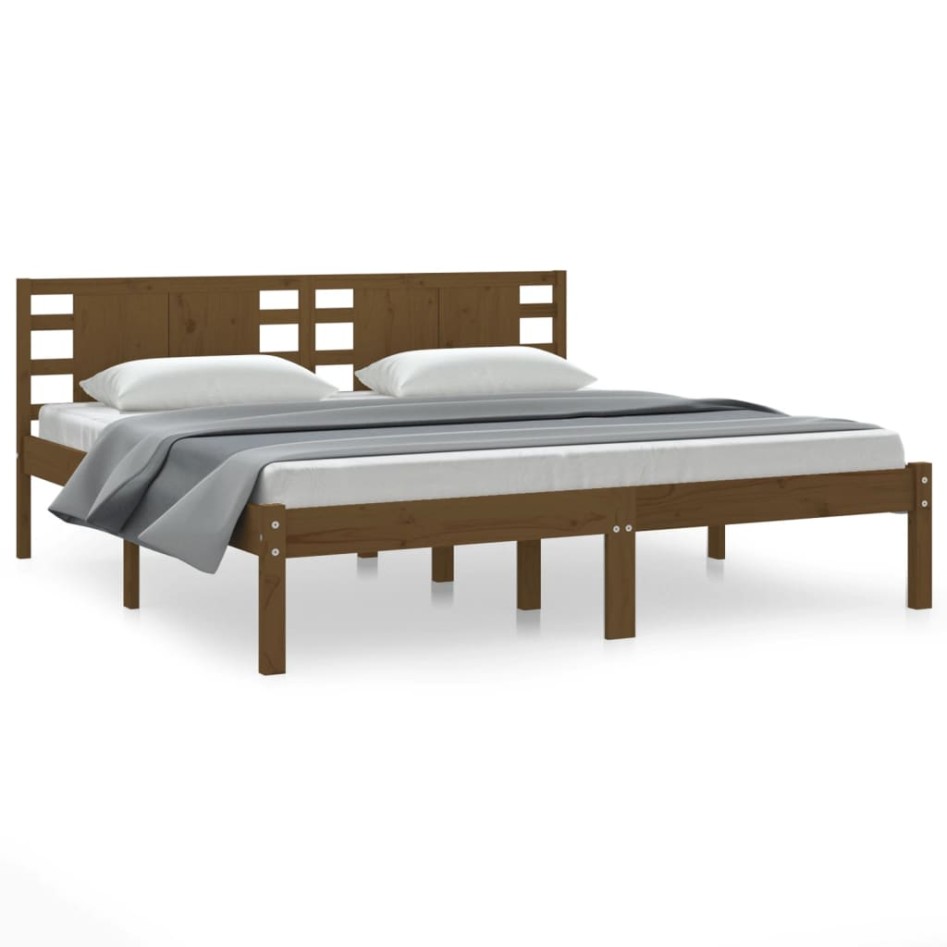 Estructura de cama madera maciza de pino marrón miel 200x200