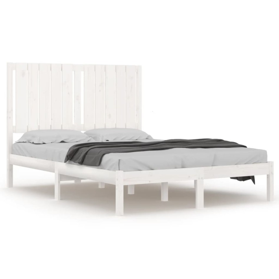 Estructura de cama doble pequeña madera maciza blanca