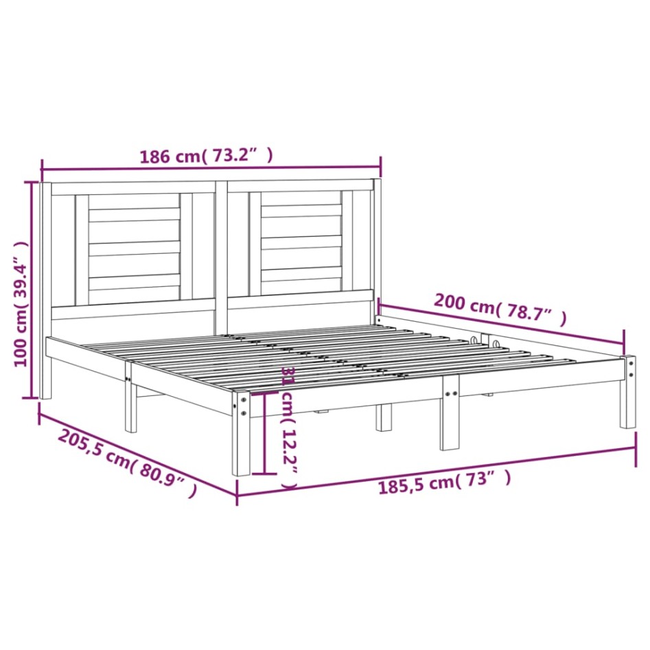 Estructura de cama madera maciza negro Supe King 180x200