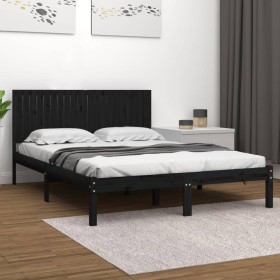 Estructura de cama de madera maciza de pino negro 200x200