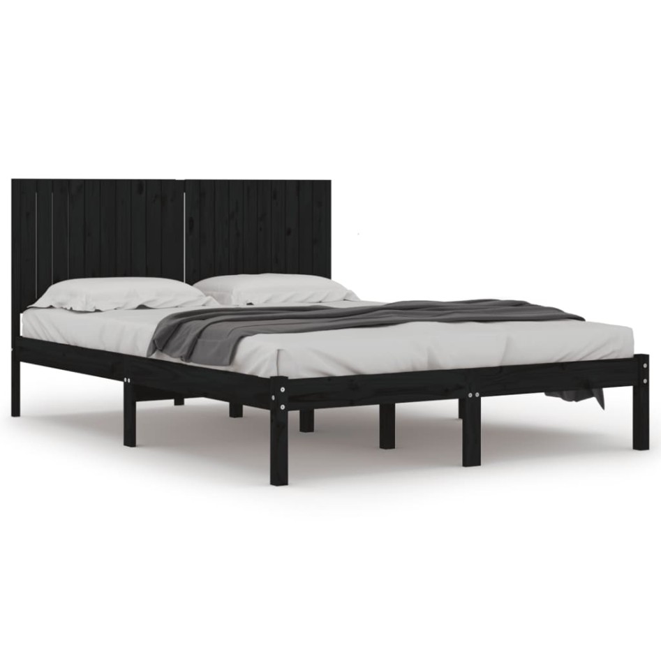 Estructura de cama de madera maciza de pino negro 200x200