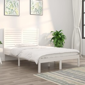 Estructura de cama doble pequeña madera maciza blanca