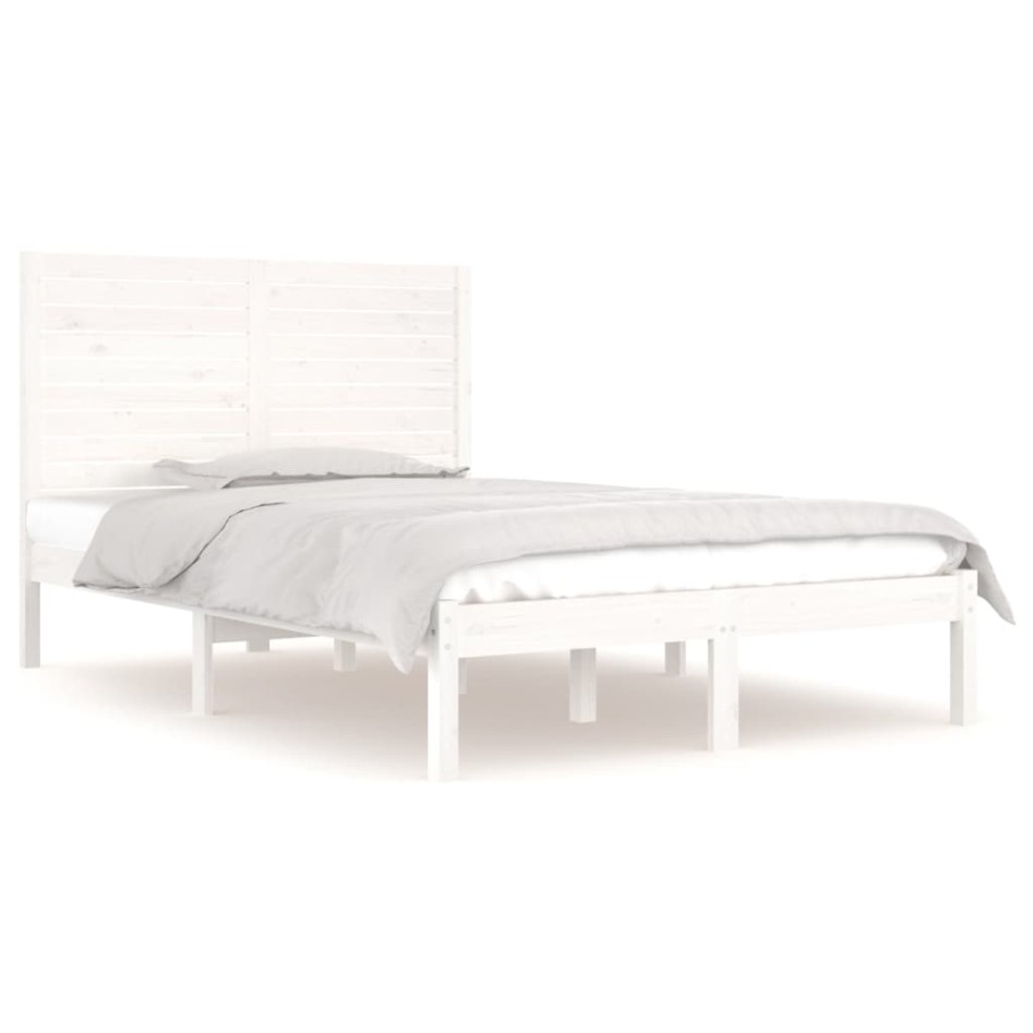 Estructura de cama doble pequeña madera maciza blanca