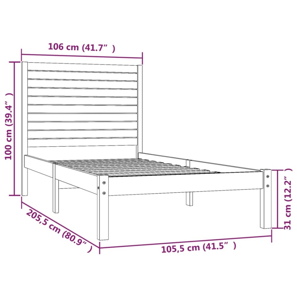 Estructura de cama de madera maciza 100x200
