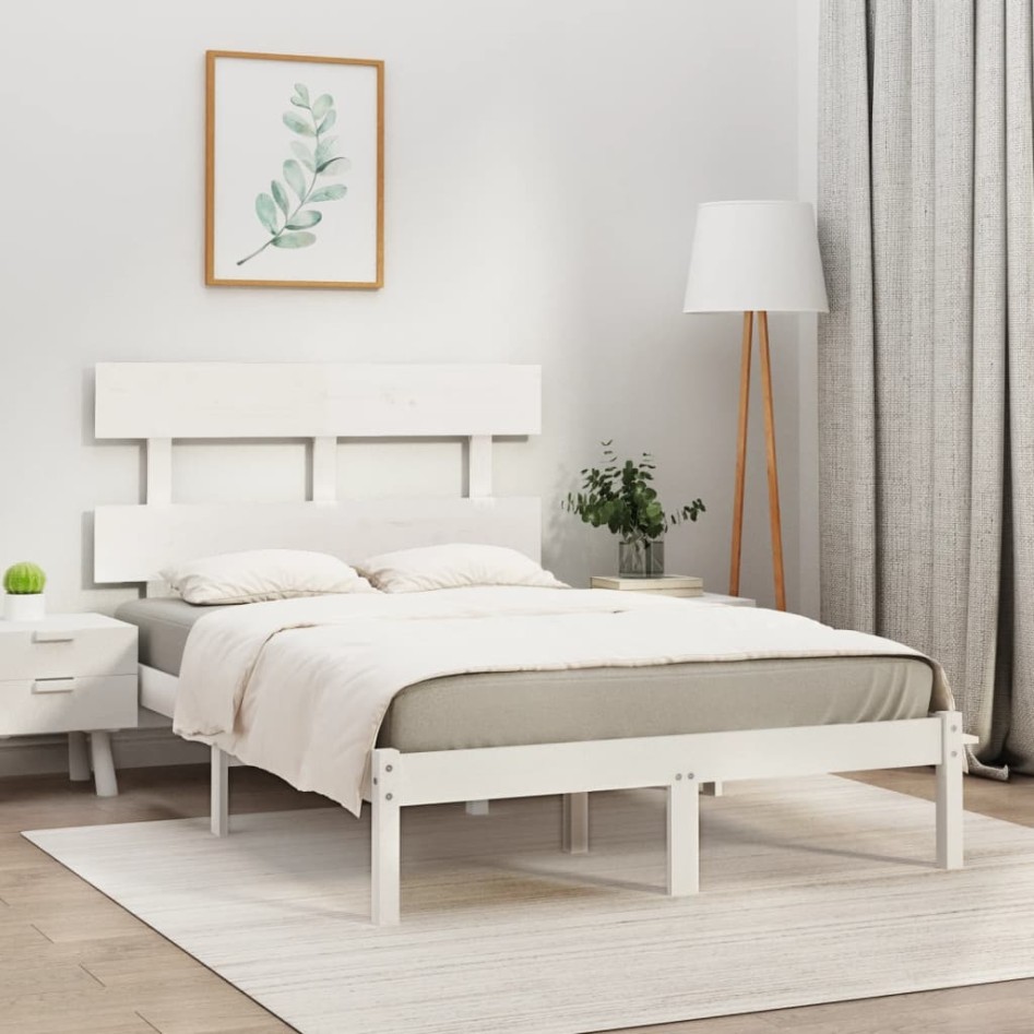 Estructura de cama madera maciza blanca 120x200
