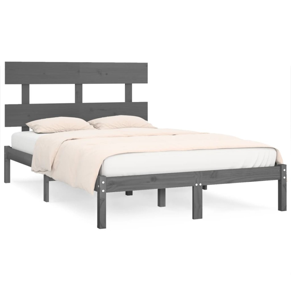 Estructura de cama de madera maciza de pino gris 200x200