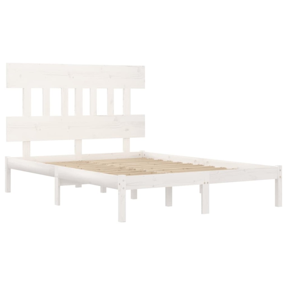 Estructura de cama de madera maciza blanca 140x190