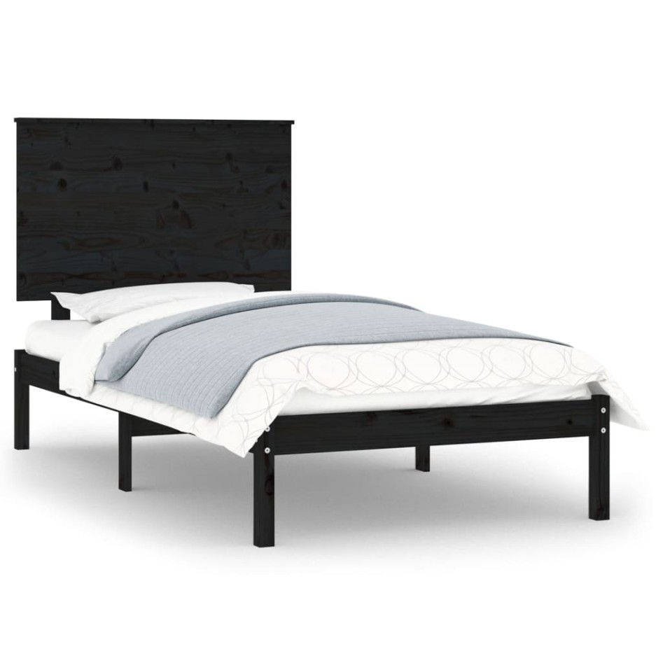 Estructura de cama madera maciza individual negra 75x190