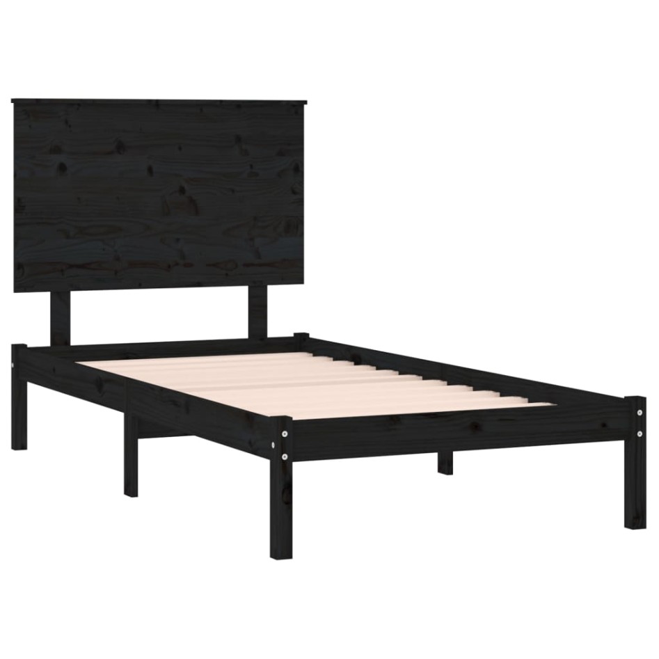 Estructura de cama madera maciza individual negra 75x190