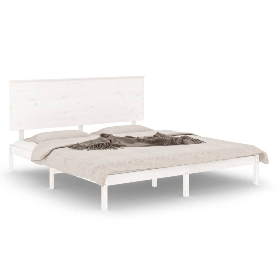 Estructura de cama madera maciza blanca King Size 150x200