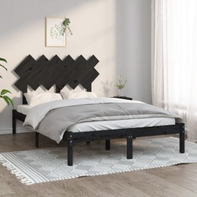 Estructura cama doble pequeña madera maciza negro 120x190
