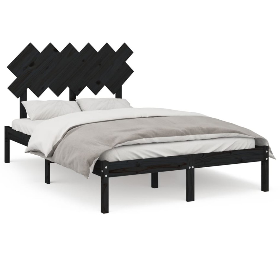 Estructura cama doble pequeña madera maciza negro 120x190