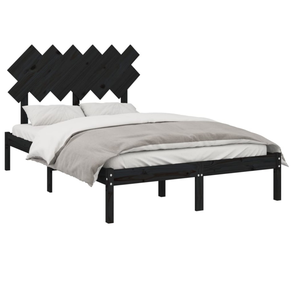 Estructura cama doble pequeña madera maciza negro 120x190