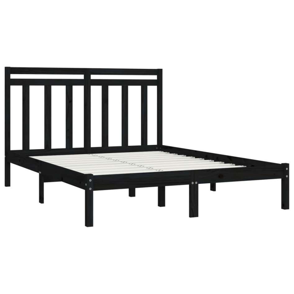 Estructura de cama madera maciza negra 120x190