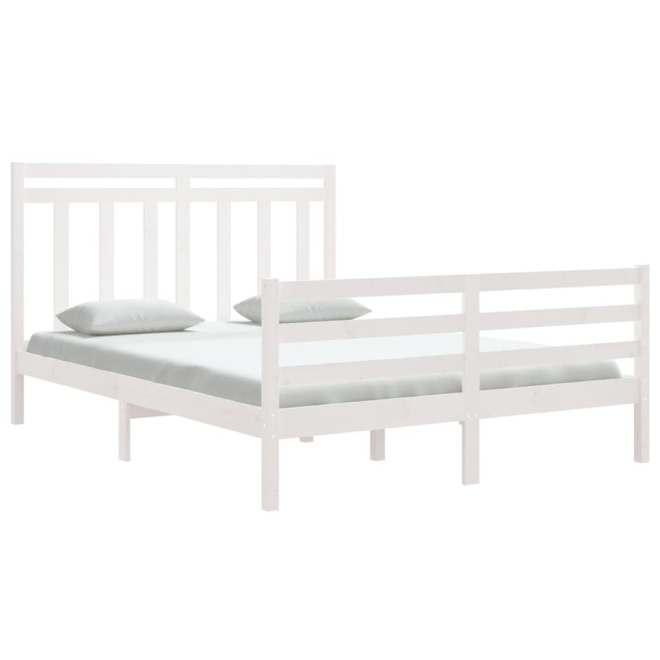 Estructura de cama madera maciza blanca King Size 150x200