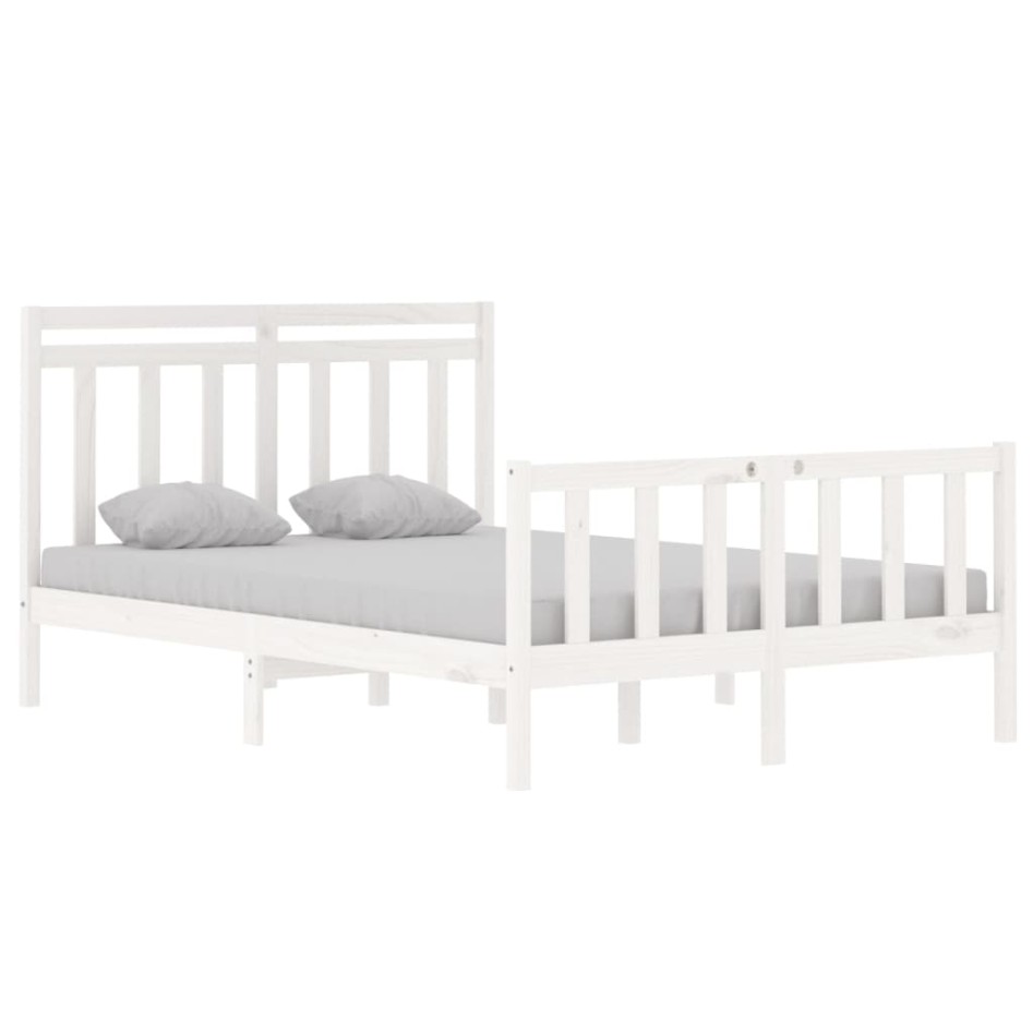 Estructura de cama de madera maciza blanca 135x190