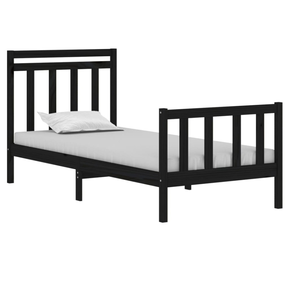 Estructura de cama individual madera maciza negra 90x190