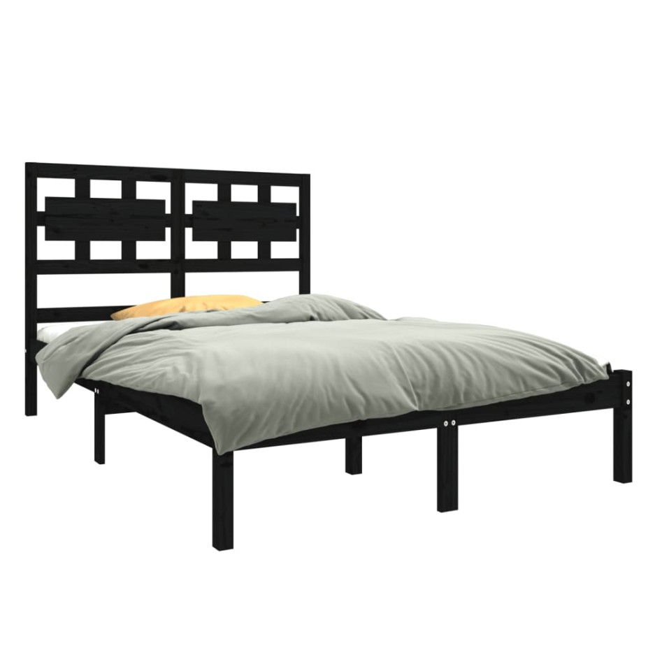 Estructura de cama madera maciza negra 120x190