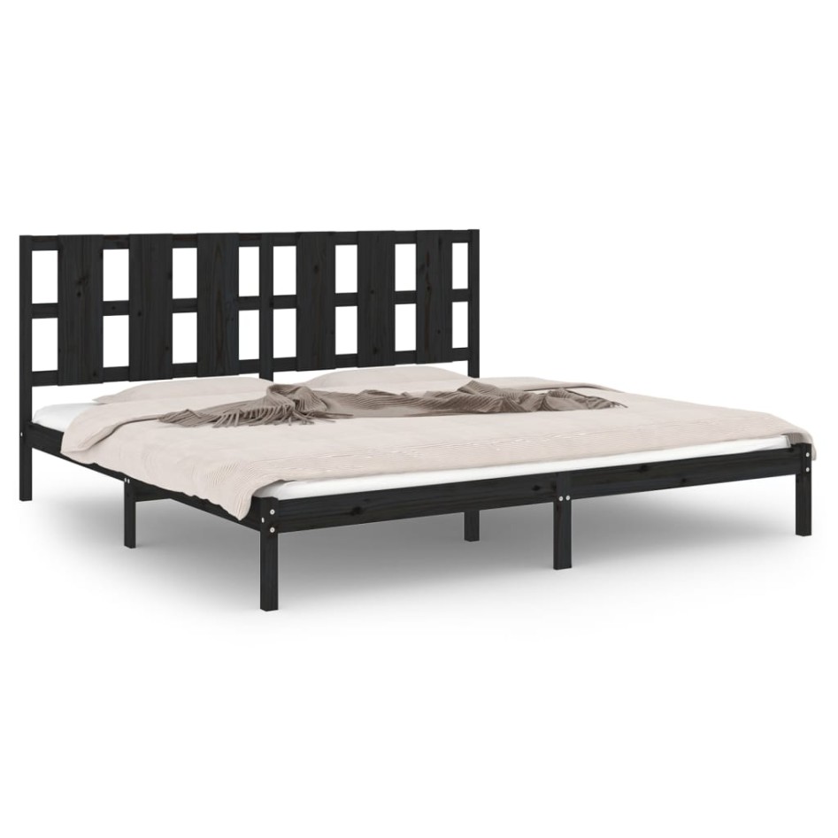 Estructura de cama de madera maciza de pino negra 200x200