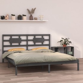 Estructura de cama de madera maciza de pino gris 200x200