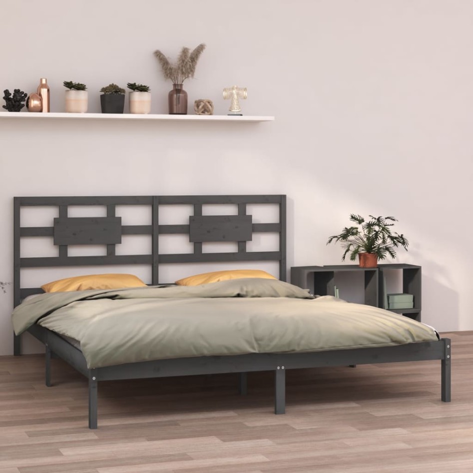 Estructura de cama de madera maciza de pino gris 200x200