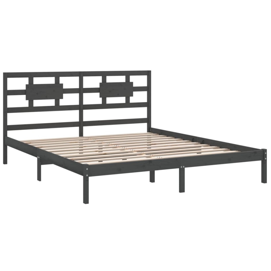 Estructura de cama de madera maciza de pino gris 200x200