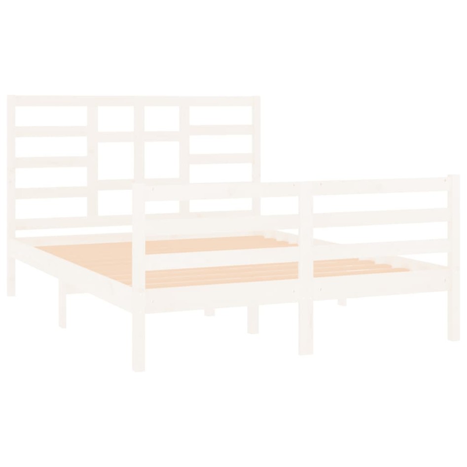 Estructura de cama doble pequeña madera maciza blanca