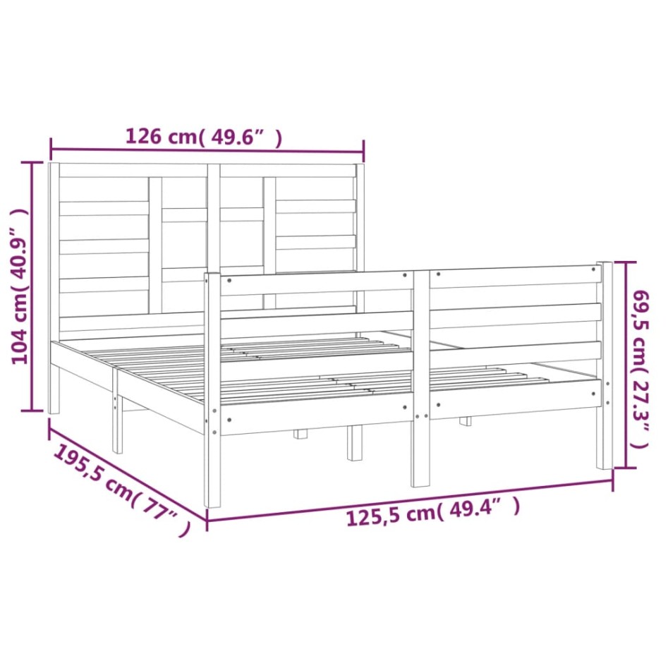 Estructura de cama doble pequeña madera maciza blanca
