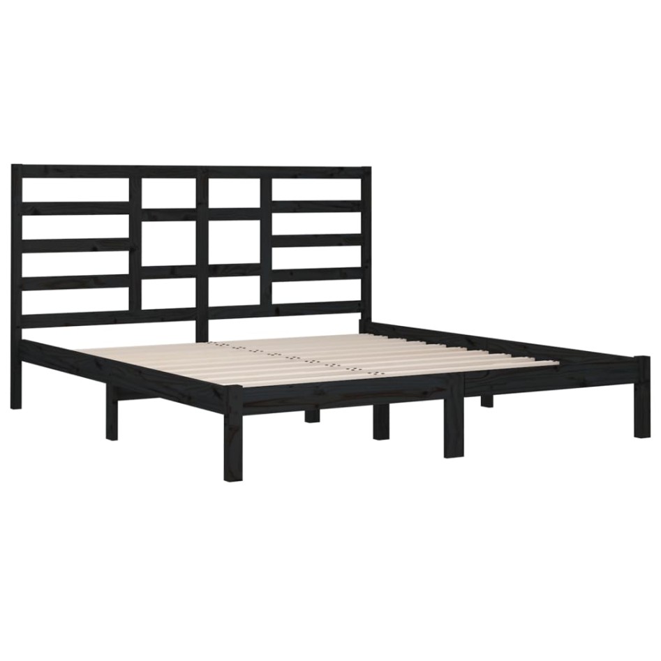 Estructura de cama de madera maciza de pino negra 200x200
