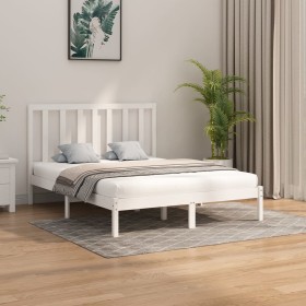 Estructura de cama de madera maciza blanca 140x200
