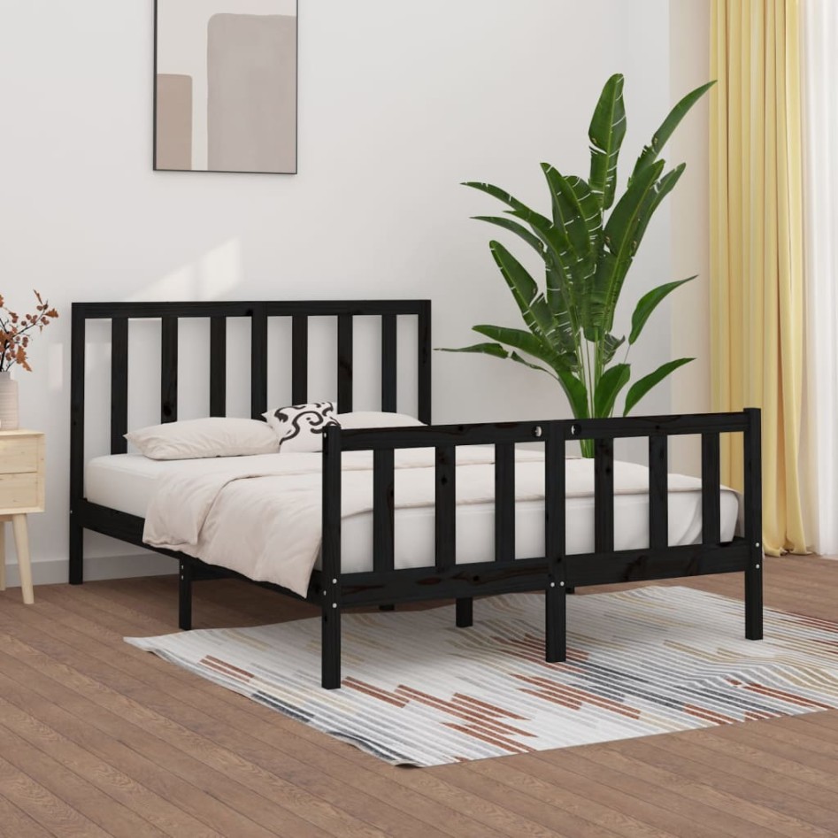 Estructura de cama de madera maciza negra 120x200