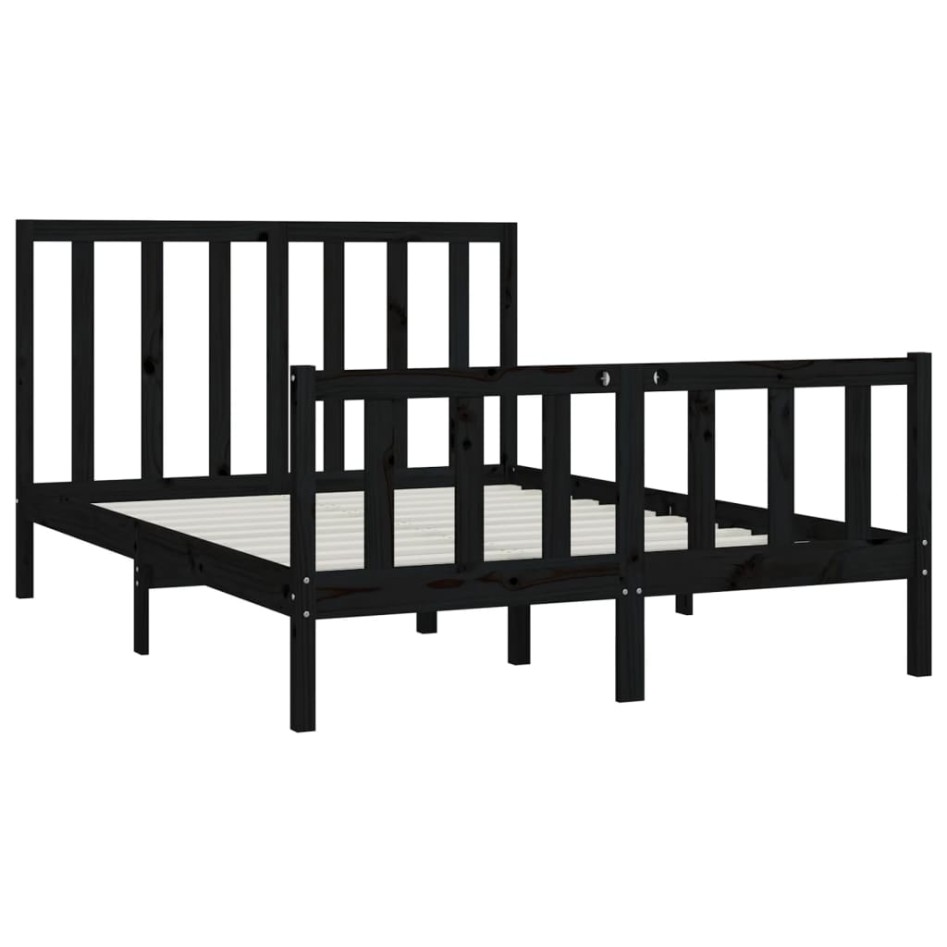 Estructura de cama de madera maciza negra 120x200