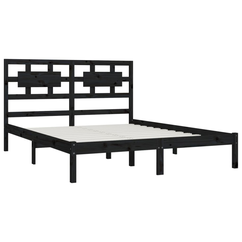 Estructura de cama madera maciza Super King negra 180x200