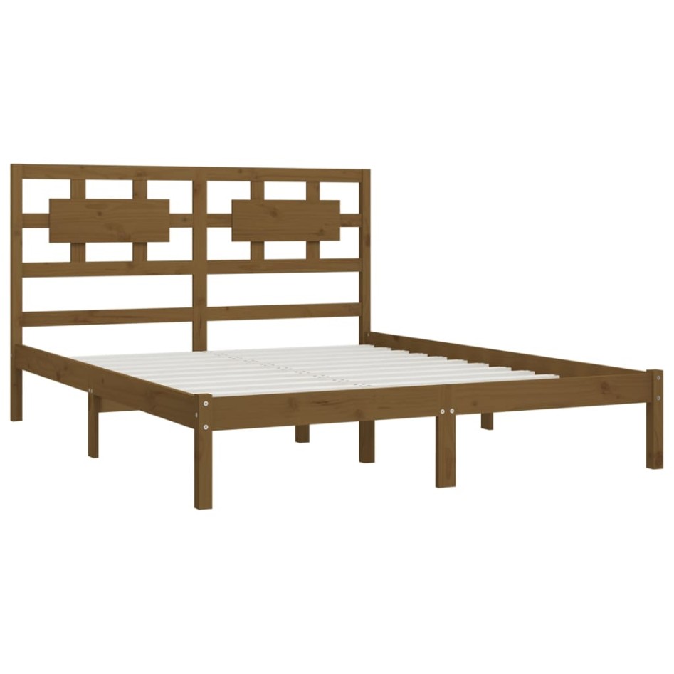 Estructura de cama madera maciza de pino marrón miel 120x200