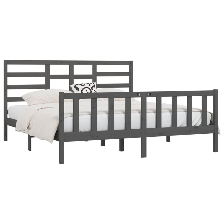Estructura de cama de madera maciza de pino gris 200x200