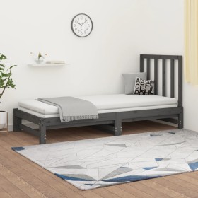 Sofá cama extraíble madera maciza de pino gris 2x(90x200)