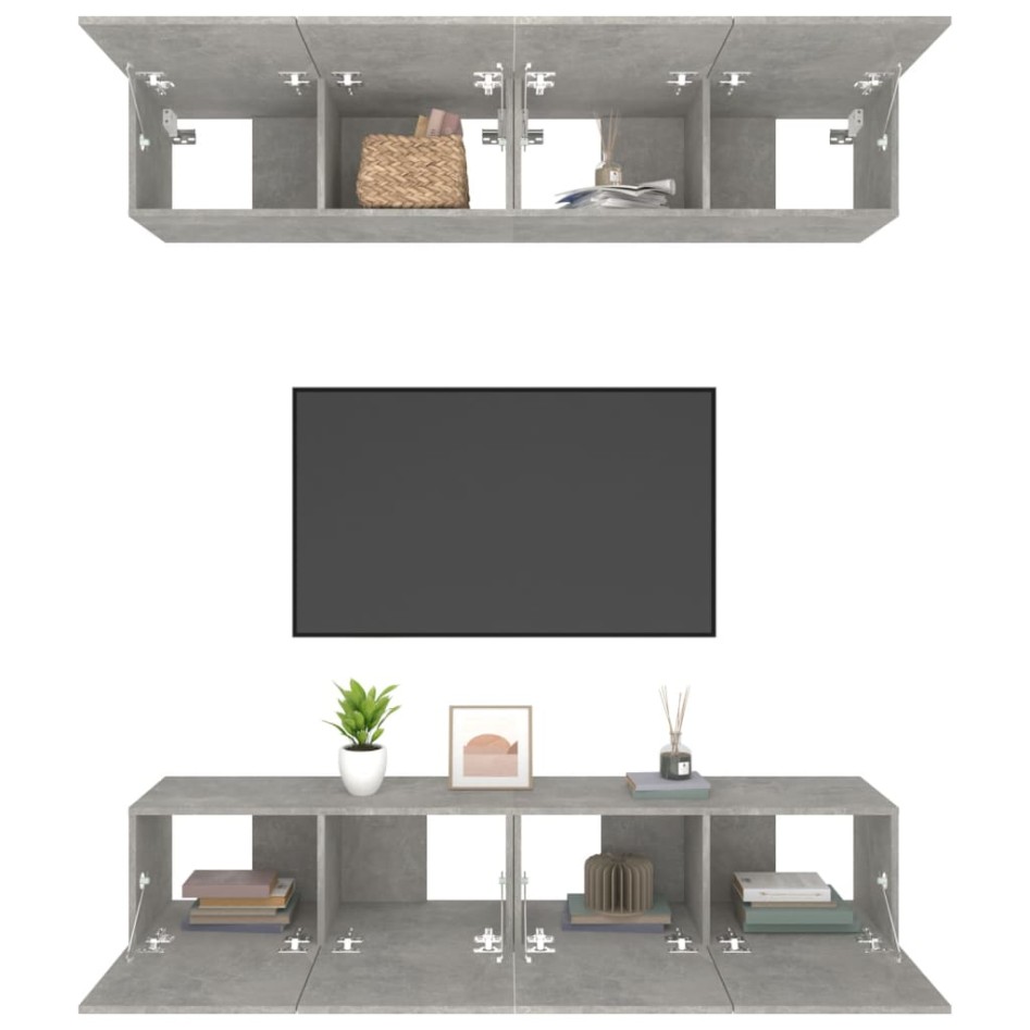Muebles TV 4 uds madera contrachapada gris hormigón 80x30x30