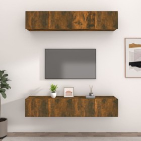 Muebles TV 4 uds madera contrachapada roble ahumado 80x30x30