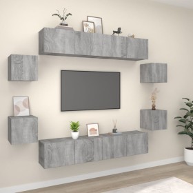 Set de muebles para TV 8 pzas madera contrachapada gris